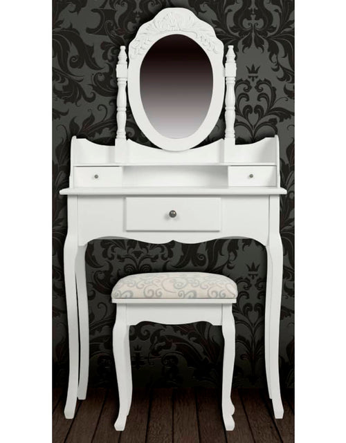 Încărcați imaginea în vizualizatorul Galerie, Masă de toaletă cu oglindă și taburet, alb - Lando
