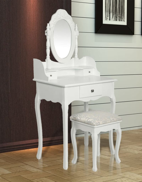 Загрузите изображение в средство просмотра галереи, Masă de toaletă cu oglindă și taburet, alb - Lando
