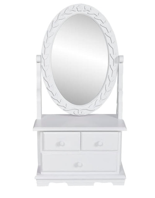 Încărcați imaginea în vizualizatorul Galerie, Masă de machiaj cu oglindă oscilantă ovală, MDF - Lando

