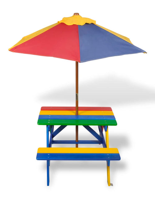 Загрузите изображение в средство просмотра галереи, Masă de picnic pentru copii cu bănci &amp; umbrelă, lemn multicolor - Lando
