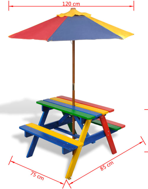 Загрузите изображение в средство просмотра галереи, Masă de picnic pentru copii cu bănci &amp; umbrelă, lemn multicolor - Lando
