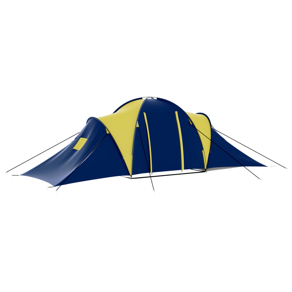 Cort camping material textil, 9 persoane, albastru și galben Lando - Lando
