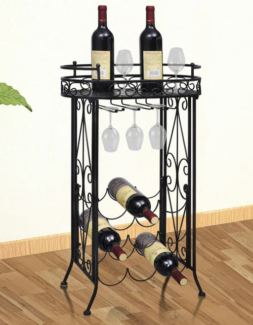Încărcați imaginea în vizualizatorul Galerie, Suport sticle de vin pentru 9 sticle, cu suport pahar, metal - Lando
