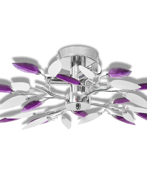 Загрузите изображение в средство просмотра галереи, Lustră cu frunze cristal acrilic, alb/violet, pentru 3 becuri E14 - Lando
