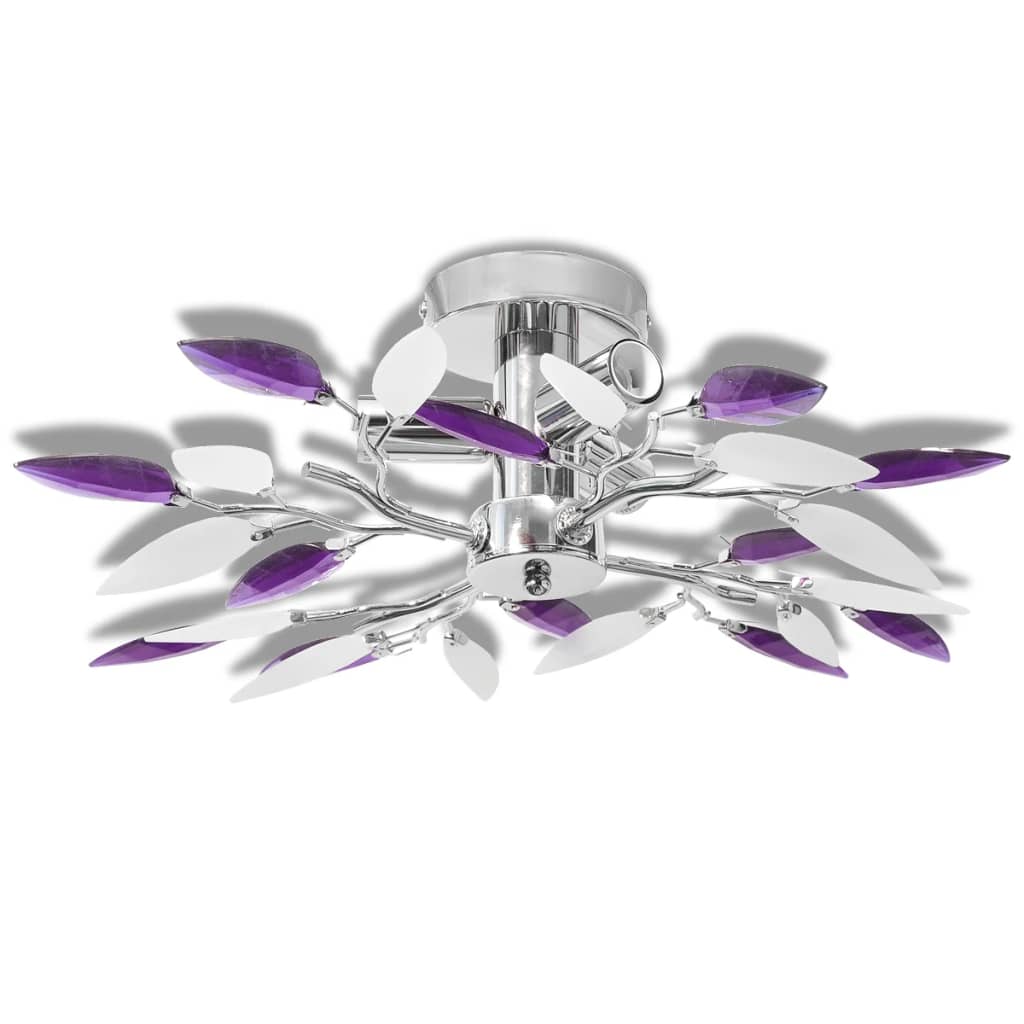 Lustră cu frunze cristal acrilic, alb/violet, pentru 3 becuri E14 - Lando