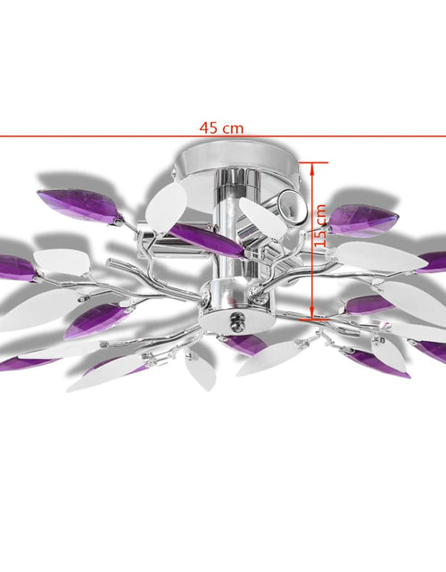 Încărcați imaginea în vizualizatorul Galerie, Lustră cu frunze cristal acrilic, alb/violet, pentru 3 becuri E14 - Lando
