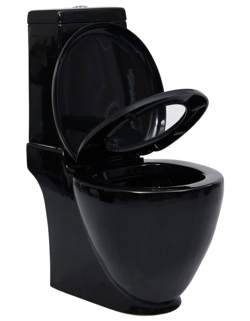 Загрузите изображение в средство просмотра галереи, Vas WC toaletă de baie, negru, ceramică, rotund, flux inferior - Lando
