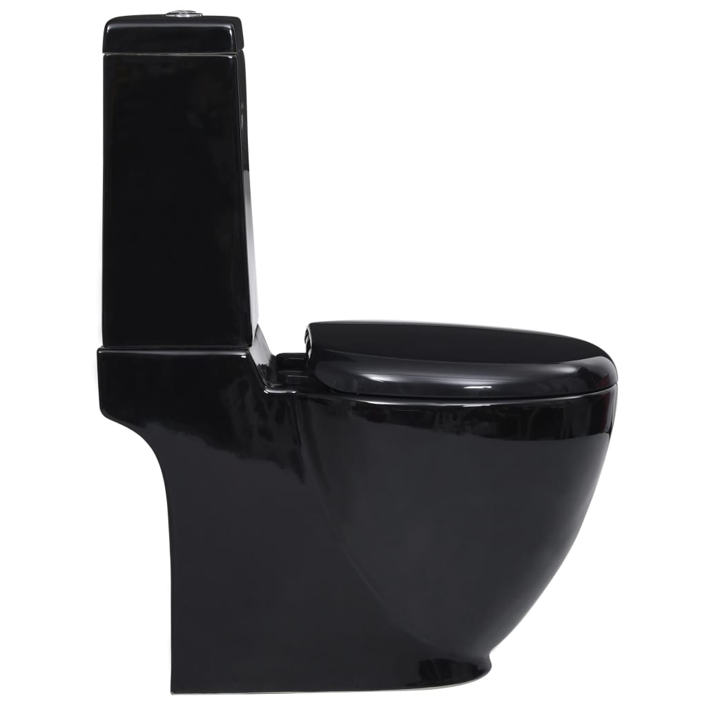 Vas WC toaletă de baie, negru, ceramică, rotund, flux inferior - Lando