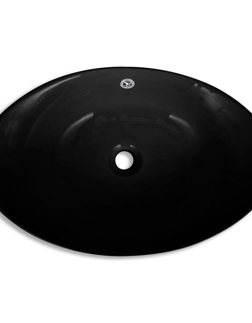 Încărcați imaginea în vizualizatorul Galerie, Chiuvetă Ceramică Ovală Neagră cu Gură de scurgere 59 x 38,5 cm Lando - Lando
