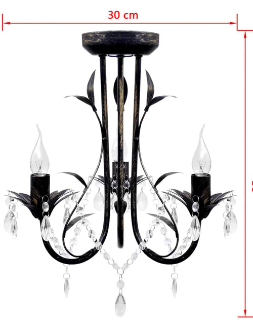 Încărcați imaginea în vizualizatorul Galerie, Candelabru metal negru stil Art Nouveau, mărgele cristal, 3xbecuri E14 Lando - Lando
