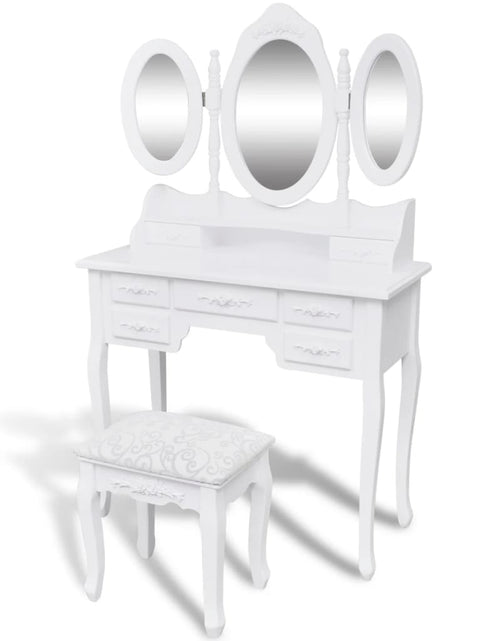 Încărcați imaginea în vizualizatorul Galerie, Masă de toaletă cu taburet și 3 oglinzi, alb - Lando
