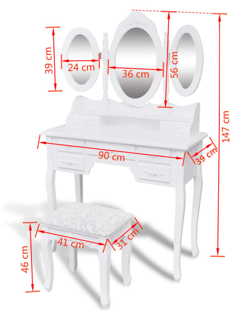 Загрузите изображение в средство просмотра галереи, Masă de toaletă cu taburet și 3 oglinzi, alb - Lando
