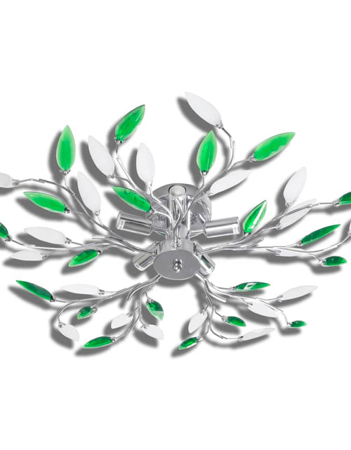 Загрузите изображение в средство просмотра галереи, Plafoniera verde/albă, cu brațe frunze cristal acrilic, 5 becuri E14 Lando - Lando
