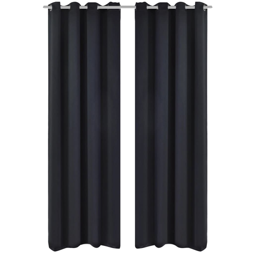 Draperii opace cu inele metalice, 2 buc., negru, 135 x 245 cm - Lando