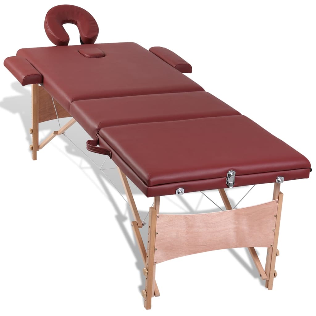 Masă de masaj pliabilă, 3 zone, roșu, cadru din lemn, roșu Lando - Lando
