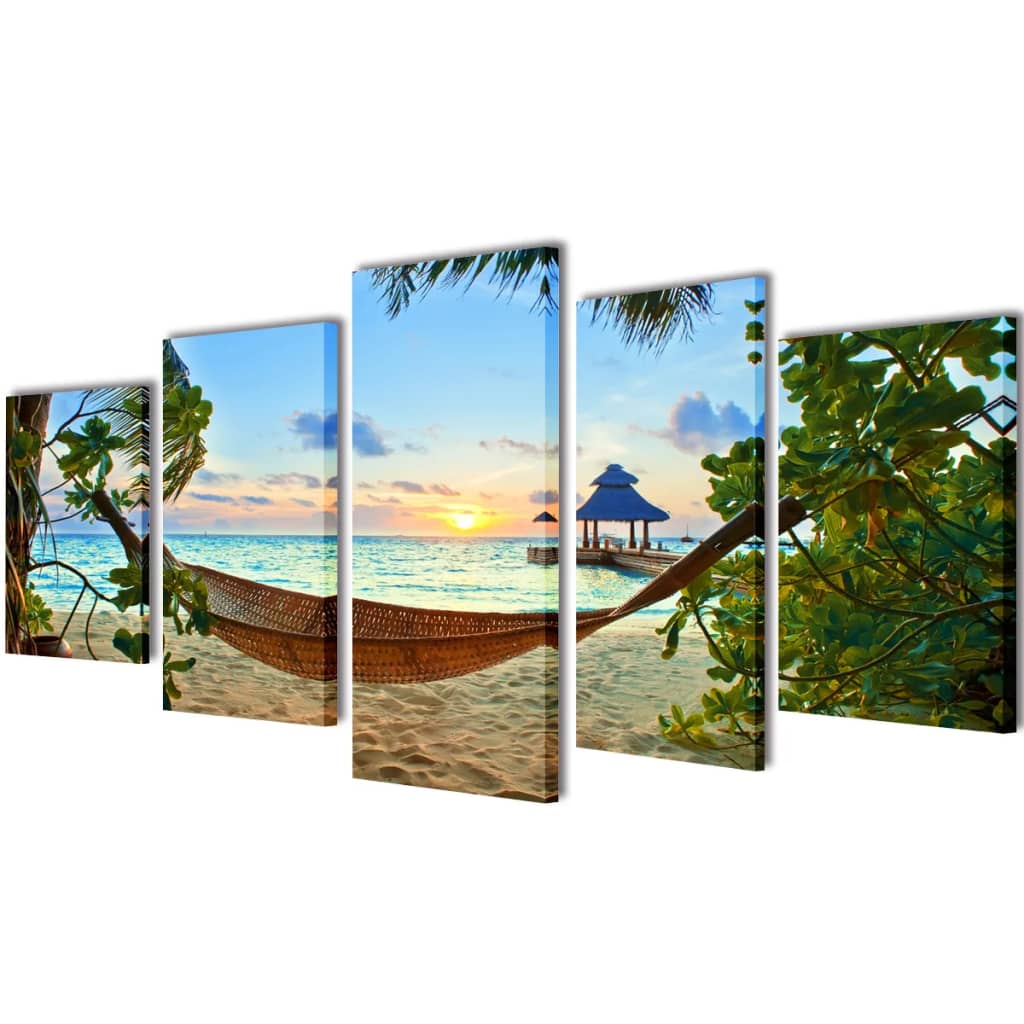 Set tablouri din pânză cu imprimeu plajă cu nisip și hamac, 200x100 cm Lando - Lando