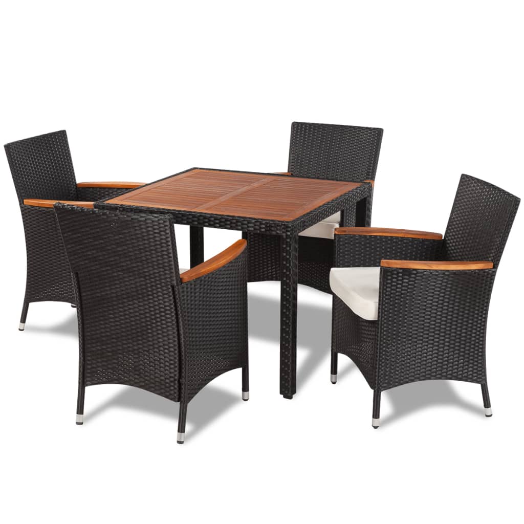 Set mobilier de exterior cu perne, 5 piese, negru, poliratan Lando - Lando