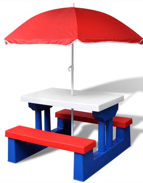 Загрузите изображение в средство просмотра галереи, Masă de picnic pentru copii cu bănci &amp; umbrelă, multicolor - Lando
