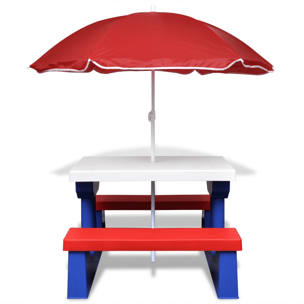 Masă de picnic pentru copii cu bănci & umbrelă, multicolor - Lando