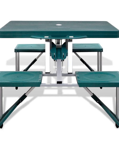 Загрузите изображение в средство просмотра галереи, Set pliabil camping cu masă și 4 scaune din aluminiu ușor, verde - Lando
