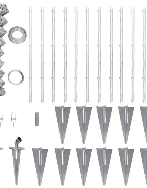 Încărcați imaginea în vizualizatorul Galerie, Gard din plasă cu stâlpi și țăruși, 25x1,5 m, oțel galvanizat Lando - Lando

