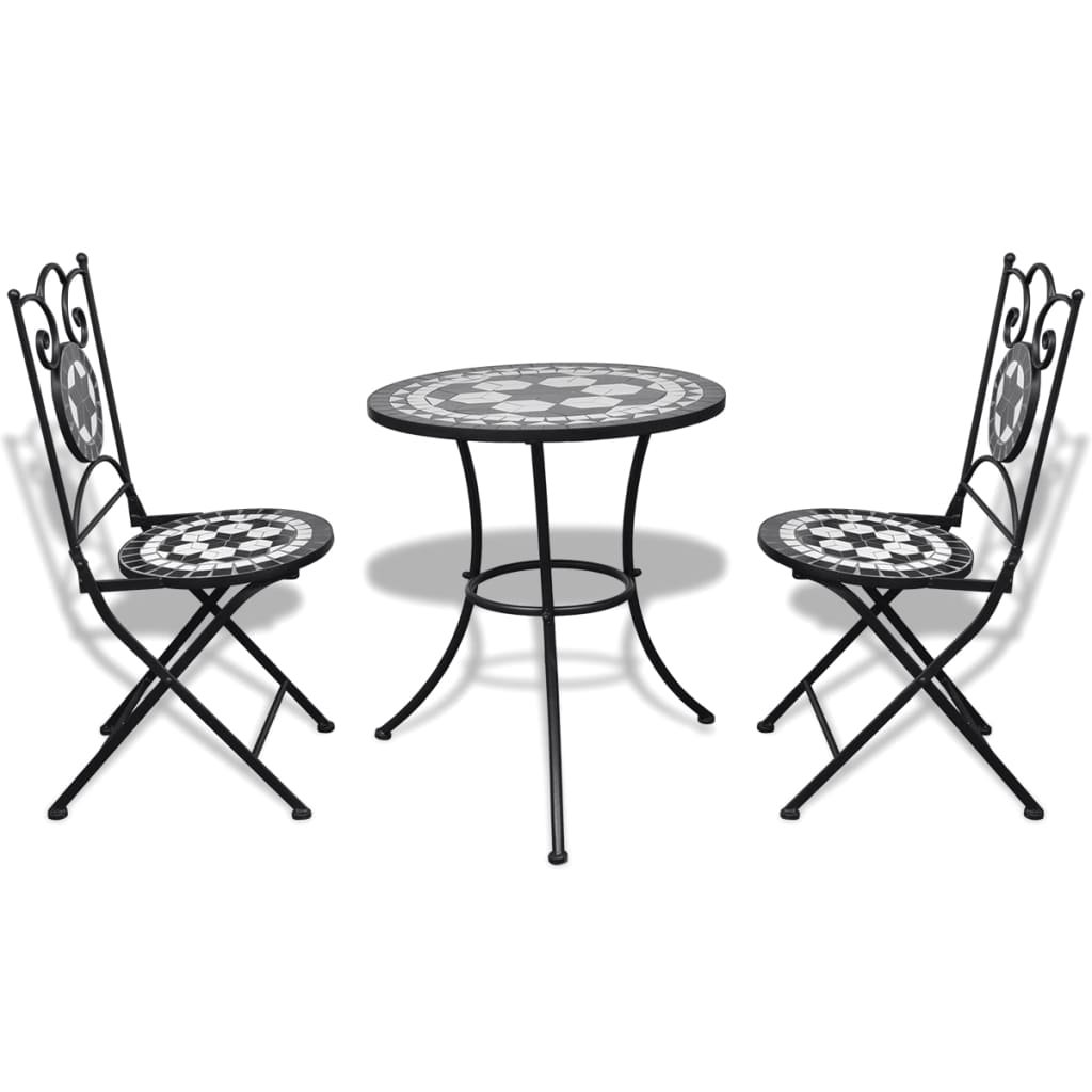 Set mobilier bistro, 3 piese, negru/alb, plăci ceramice - Lando