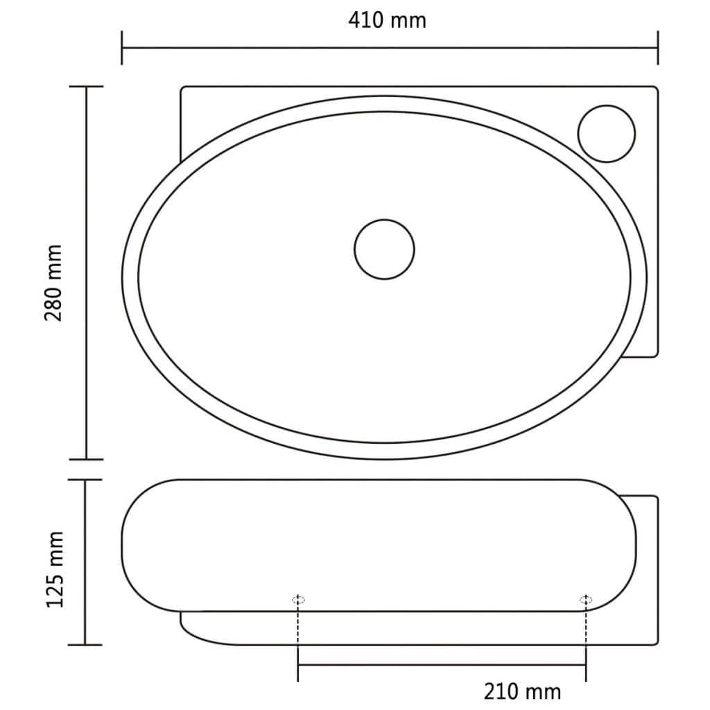 Chiuvetă baie orificiu robinet/preaplin, negru, ceramică, rotund Lando - Lando