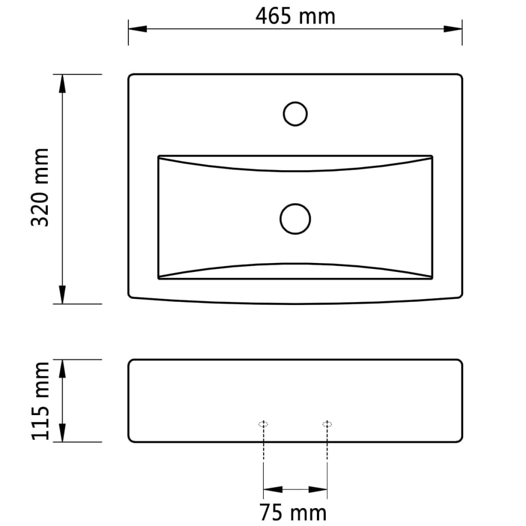 Chiuvetă baie loc robinet/preaplin negru ceramic dreptunghiular Lando - Lando