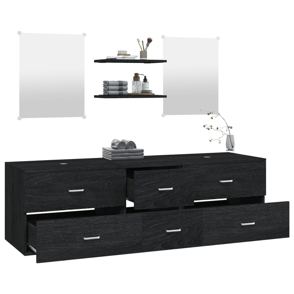 Set mobilier de baie, 5 piese, negru, lemn prelucrat - Lando