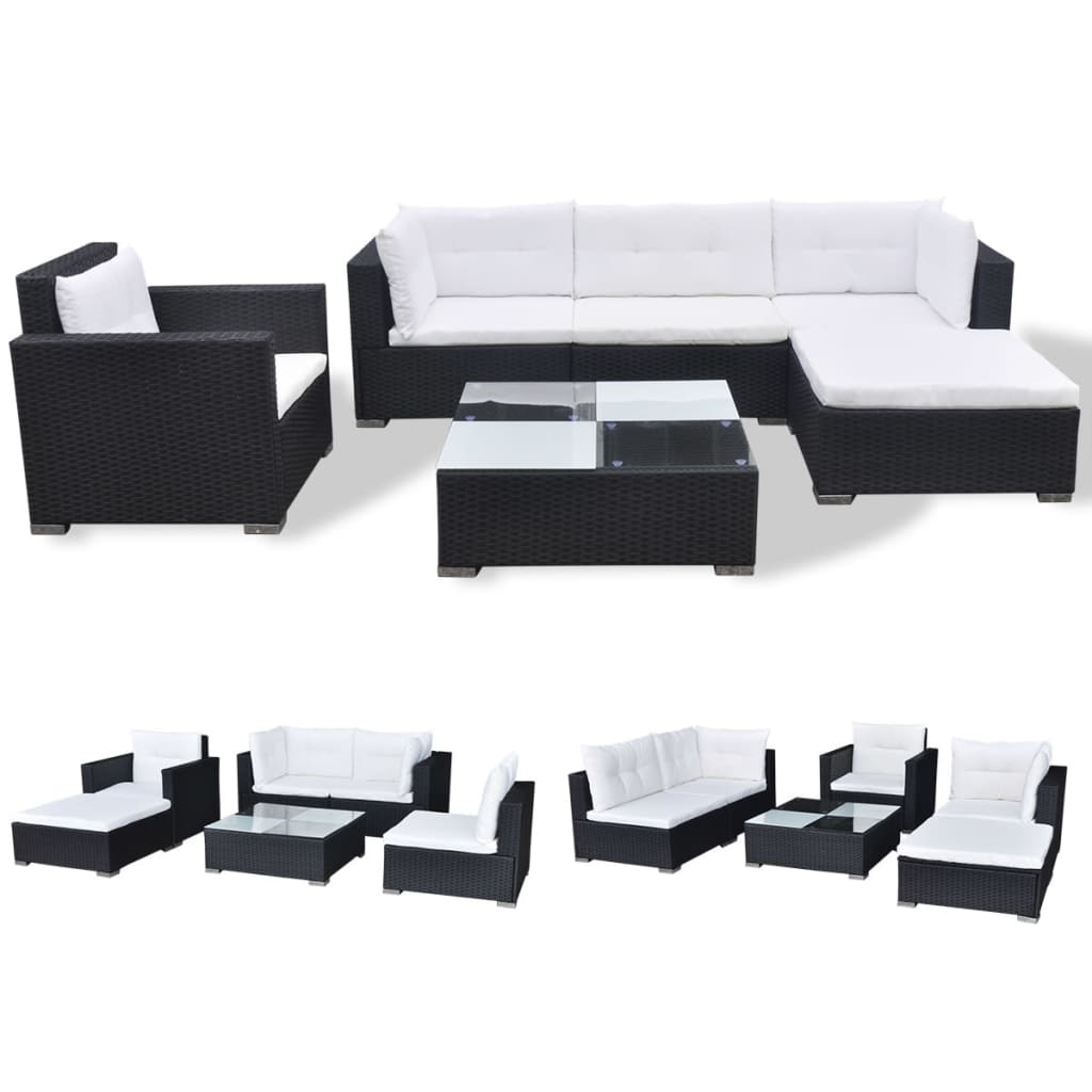 Set mobilier de grădină cu perne, 6 piese, negru, poliratan Lando - Lando