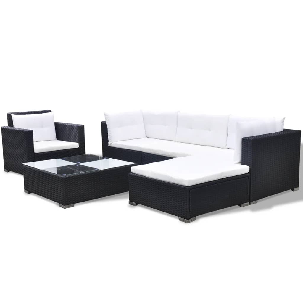 Set mobilier de grădină cu perne, 6 piese, negru, poliratan Lando - Lando