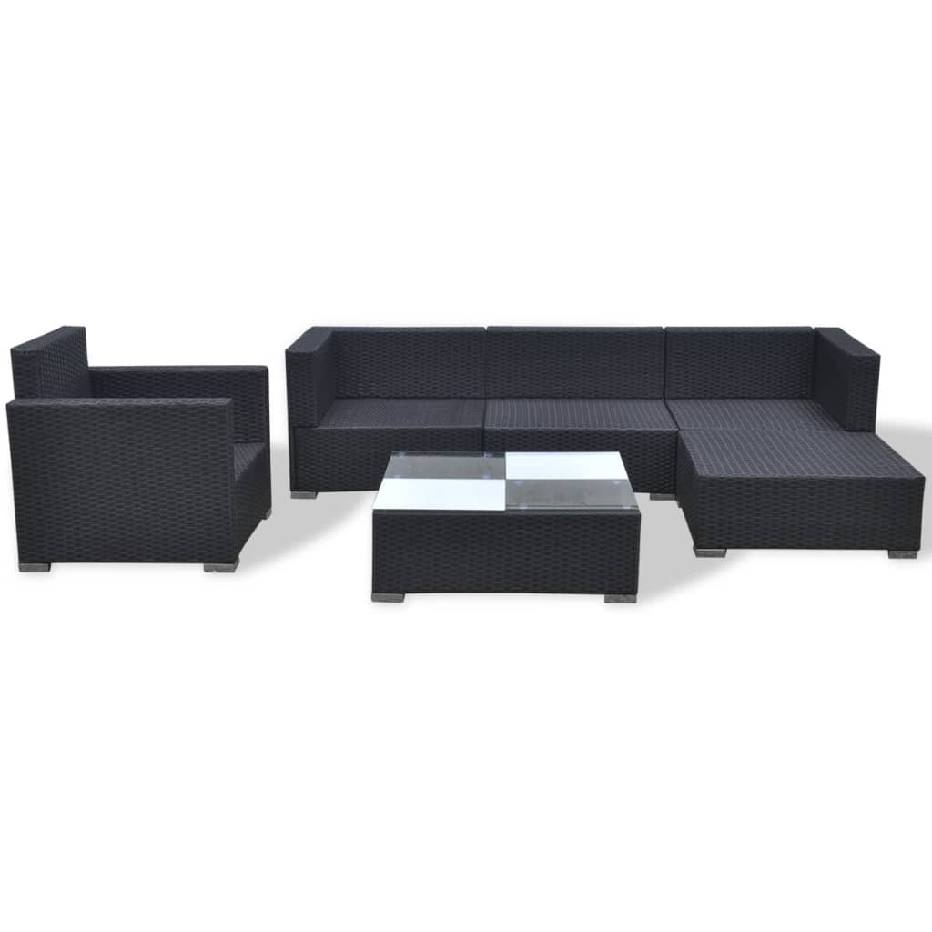 Set mobilier de grădină cu perne, 6 piese, negru, poliratan Lando - Lando