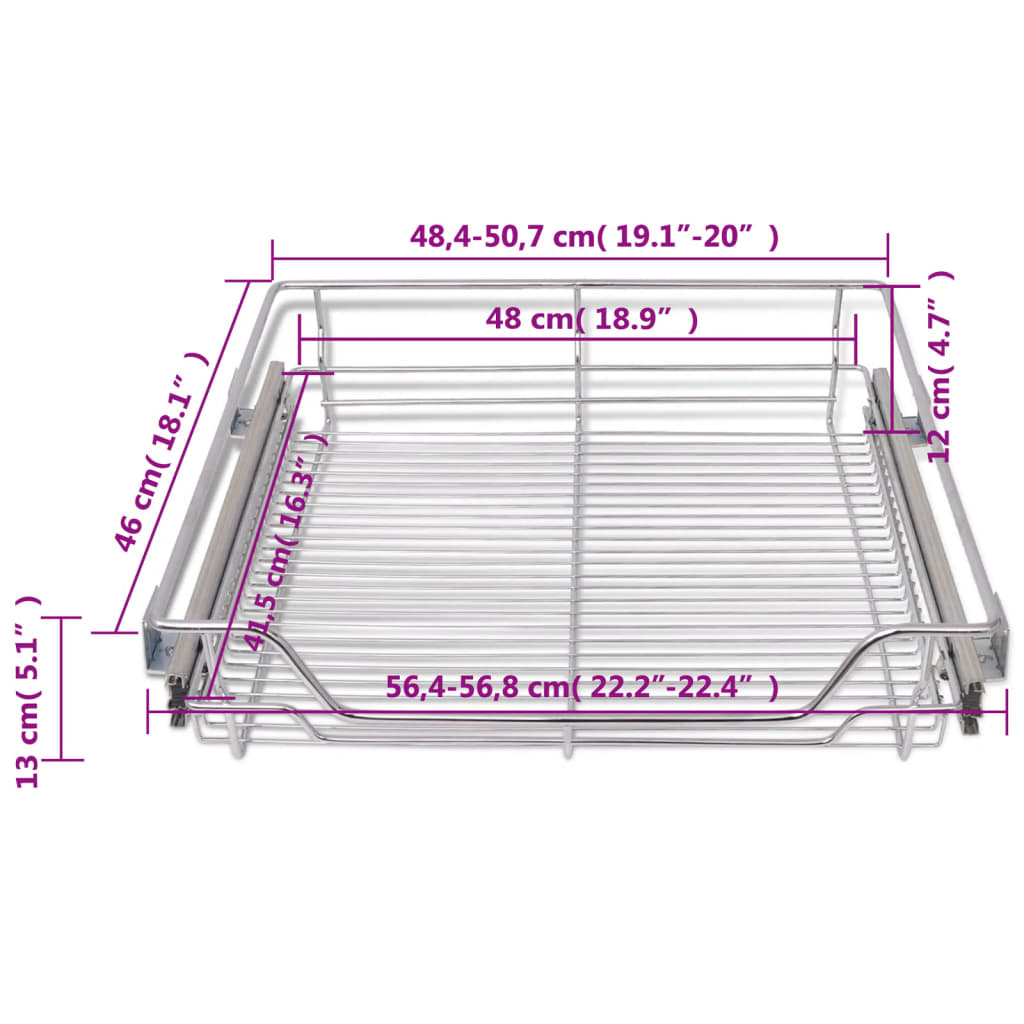 Coșuri retractabile din sârmă, 2 buc., argintiu, 600 mm - Lando