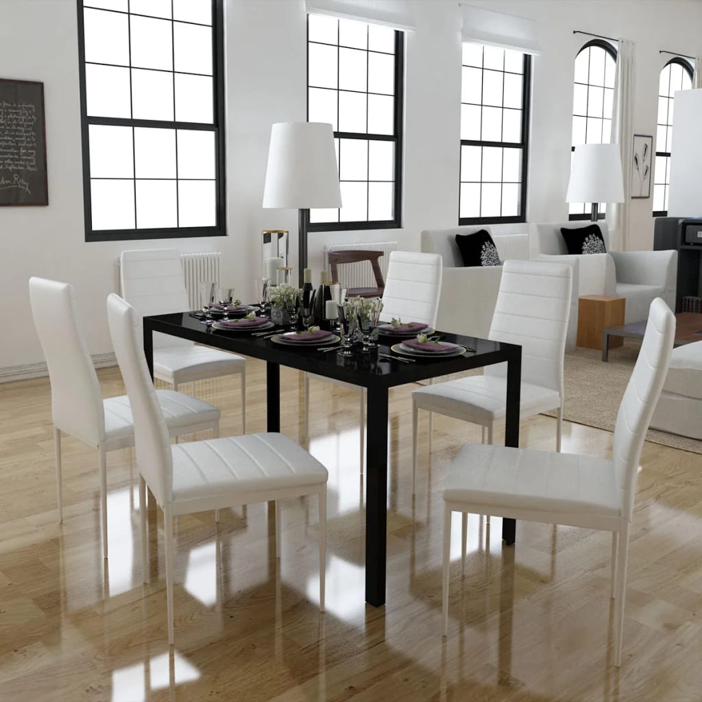 Set masă și scaune de bucătărie 7 piese alb și negru - Lando
