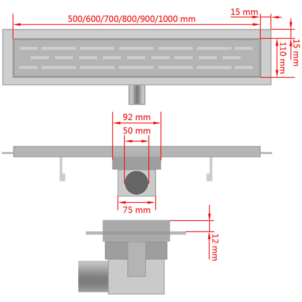 Rigolă duș liniară, model ondulat, oțel inoxidabil, 530x140 mm Lando - Lando