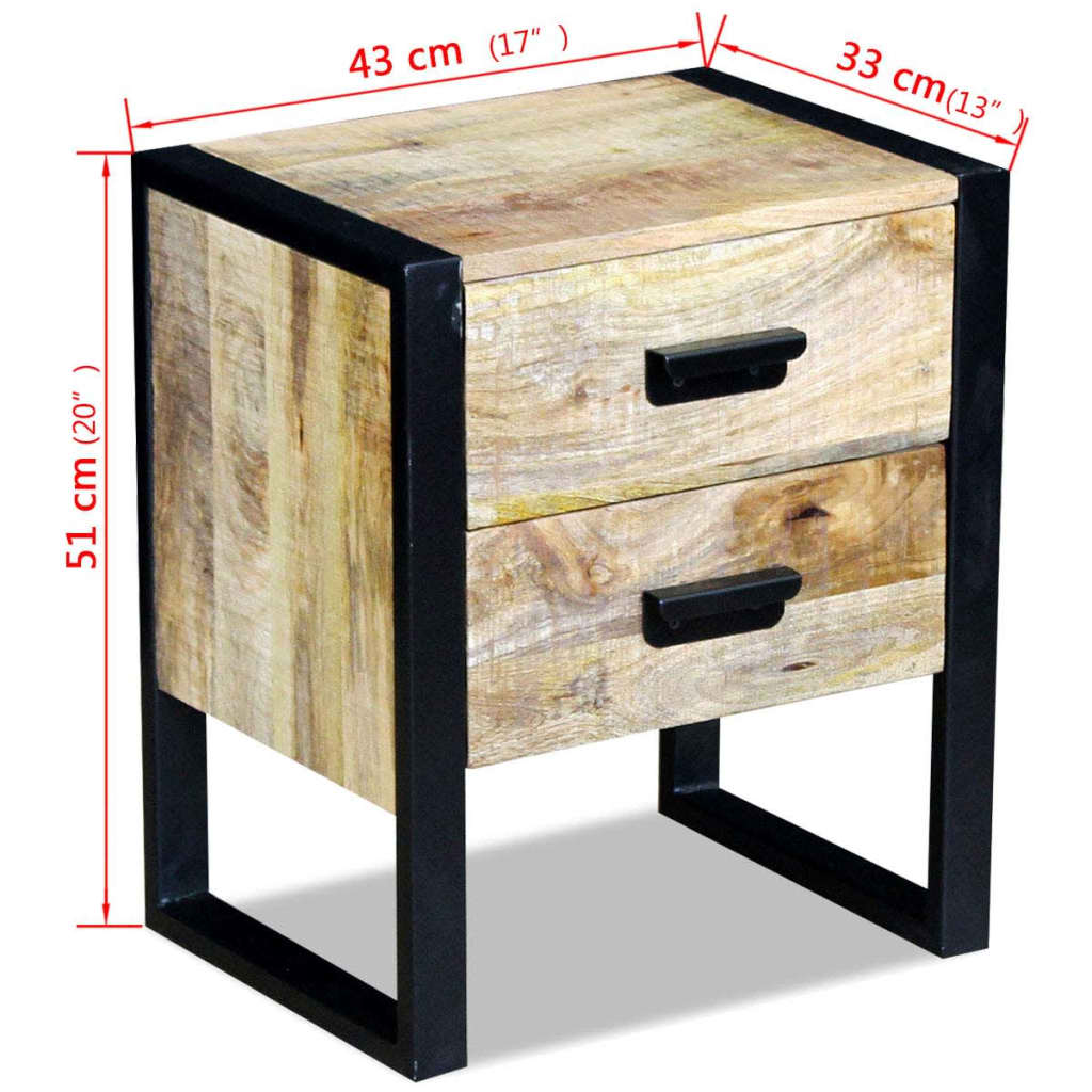 Masă laterală cu 2 sertare din lemn solid de mango, 43x33x51 cm - Lando