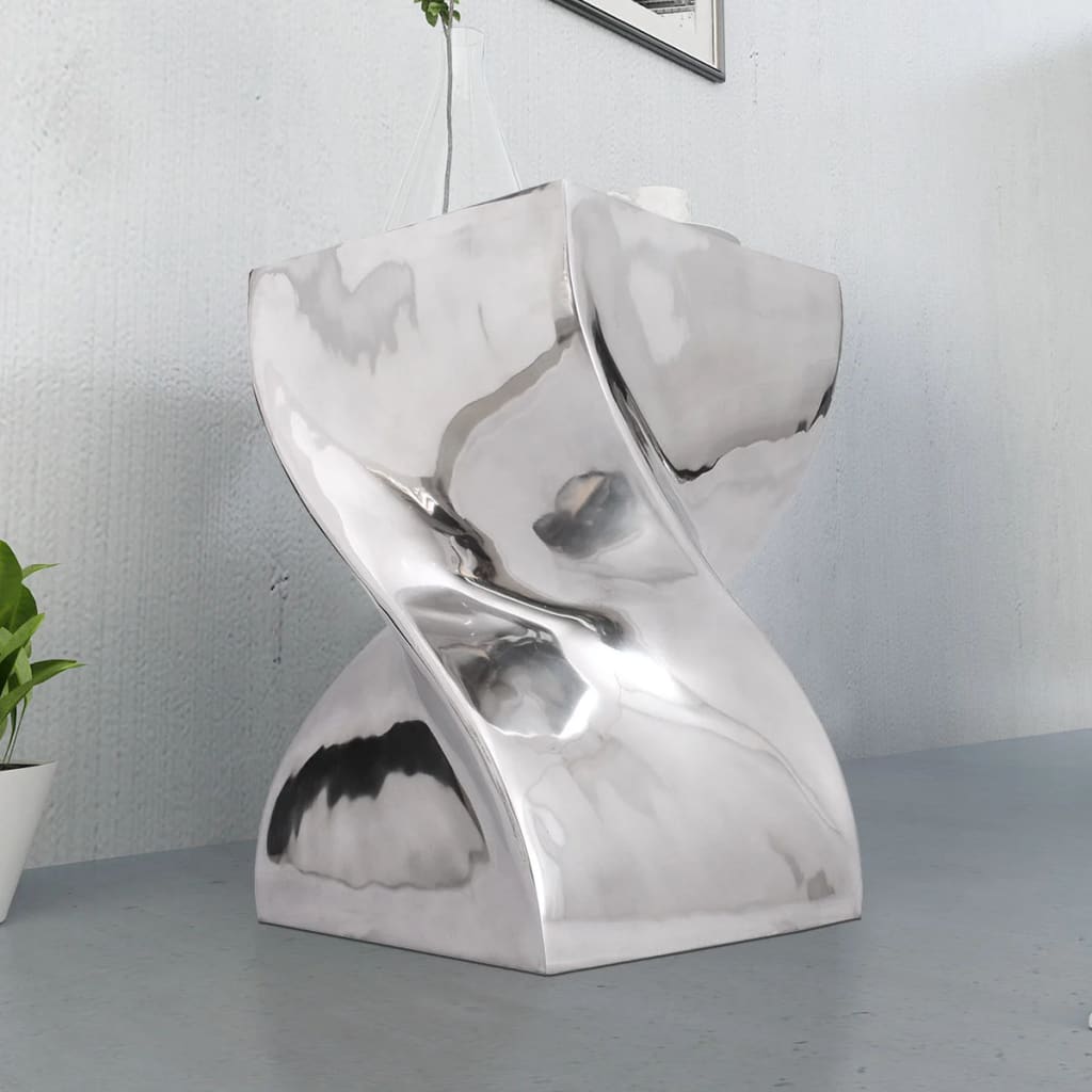 Scaun/Masă laterală cu formă răsucită, aluminiu, argintiu - Lando