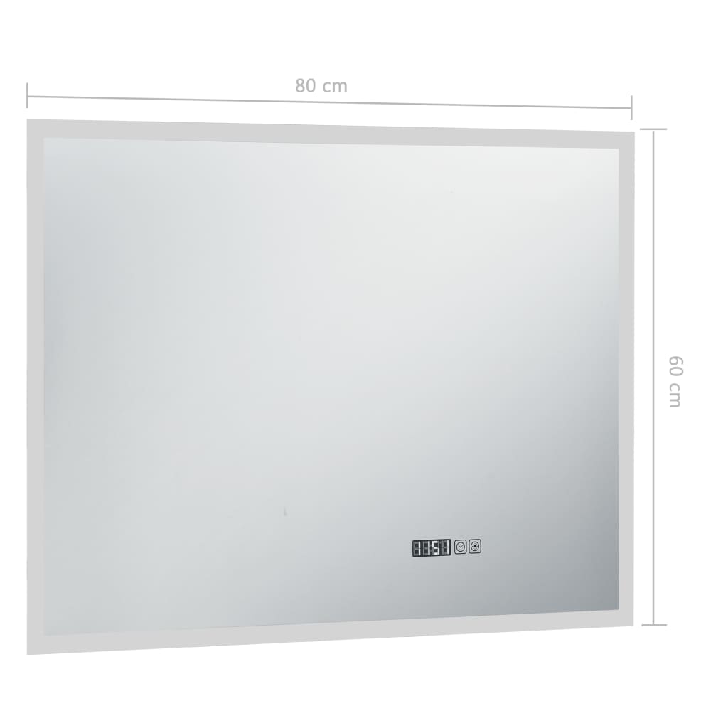 Oglindă cu LED de baie cu senzor tactil și afișaj oră, 80x60 cm Lando - Lando