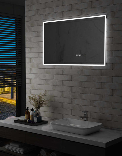 Încărcați imaginea în vizualizatorul Galerie, Oglindă cu LED de baie cu senzor tactil și afișaj oră 100x60 cm Lando - Lando
