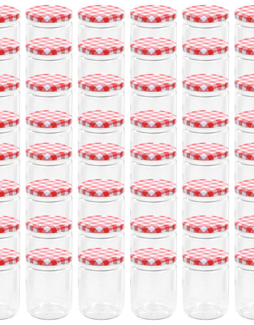 Загрузите изображение в средство просмотра галереи, Borcane de sticlă pentru gem capac alb și roșu, 48 buc, 230 ml - Lando

