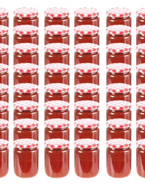 Загрузите изображение в средство просмотра галереи, Borcane de sticlă pentru gem capac alb și roșu, 48 buc, 230 ml - Lando
