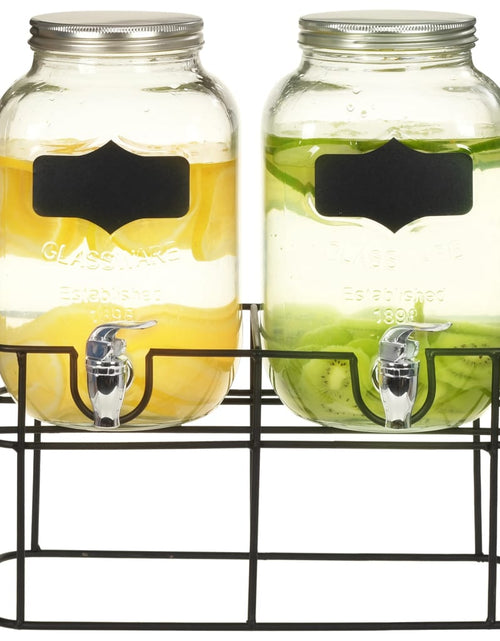 Încărcați imaginea în vizualizatorul Galerie, Dozatoare de băuturi cu suport, 2 buc., 2 x 4 L, sticlă Lando - Lando
