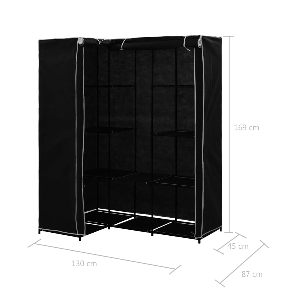 Șifonier de colț, negru, 130 x 87 x 169 cm - Lando