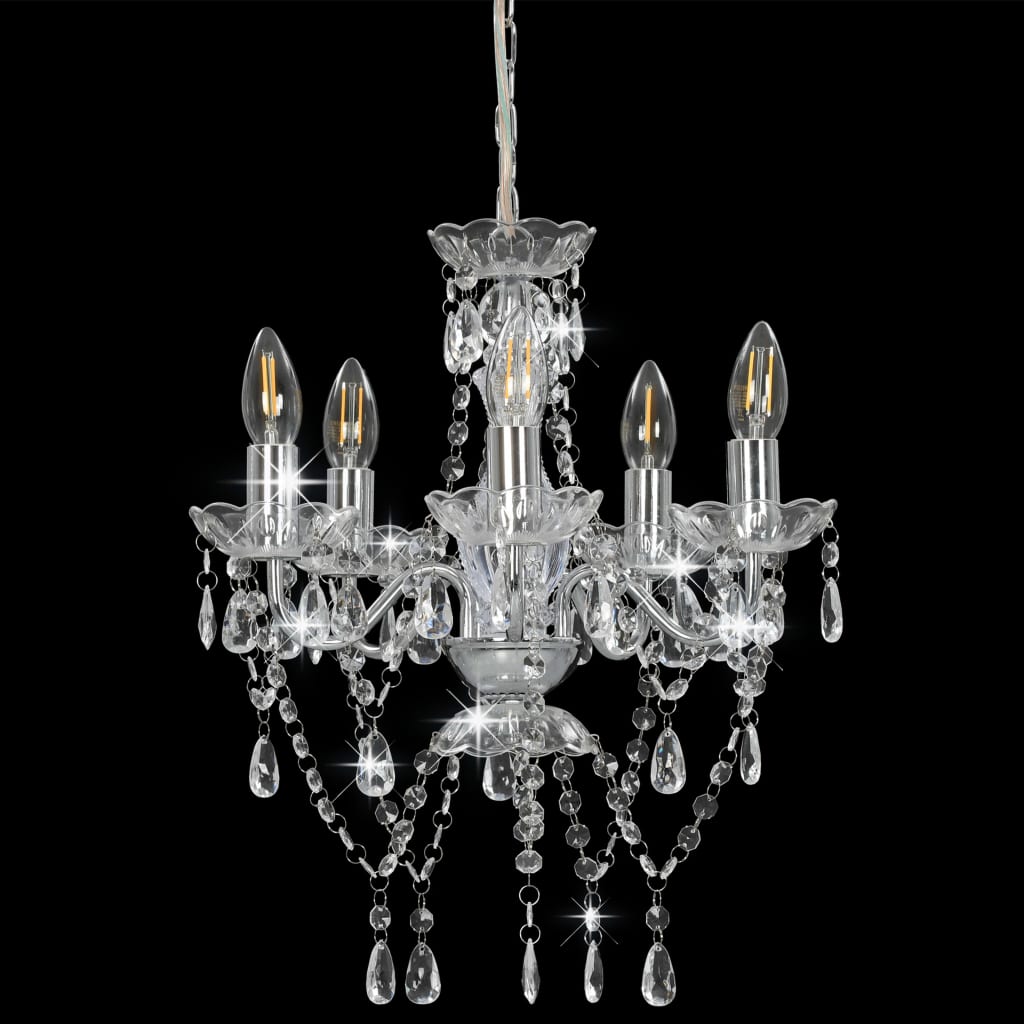 Candelabru cu mărgele de cristal, argintiu, rotund, 5 x E14 Lando - Lando