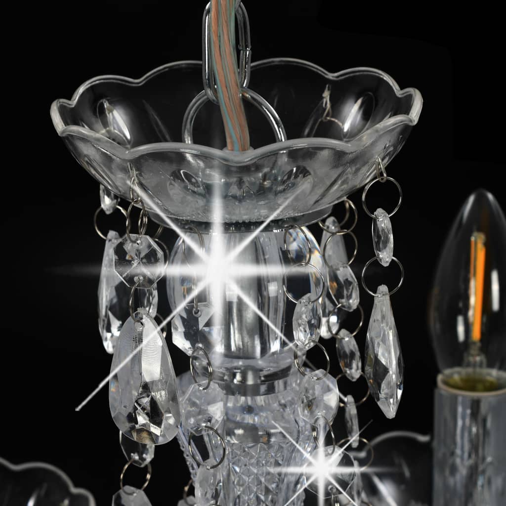Candelabru cu mărgele de cristal, argintiu, rotund, 5 x E14 Lando - Lando
