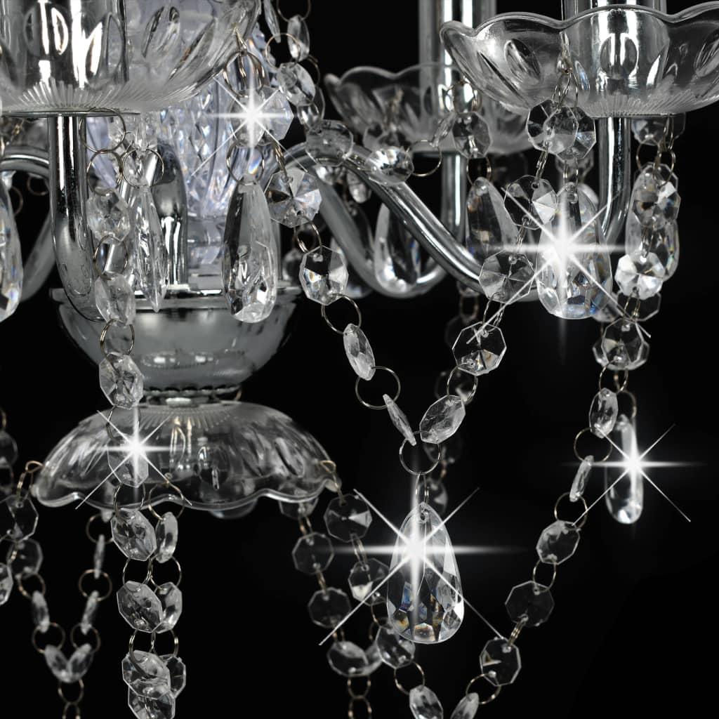 Candelabru cu mărgele de cristal, argintiu, rotund, 5 x E14 Lando - Lando