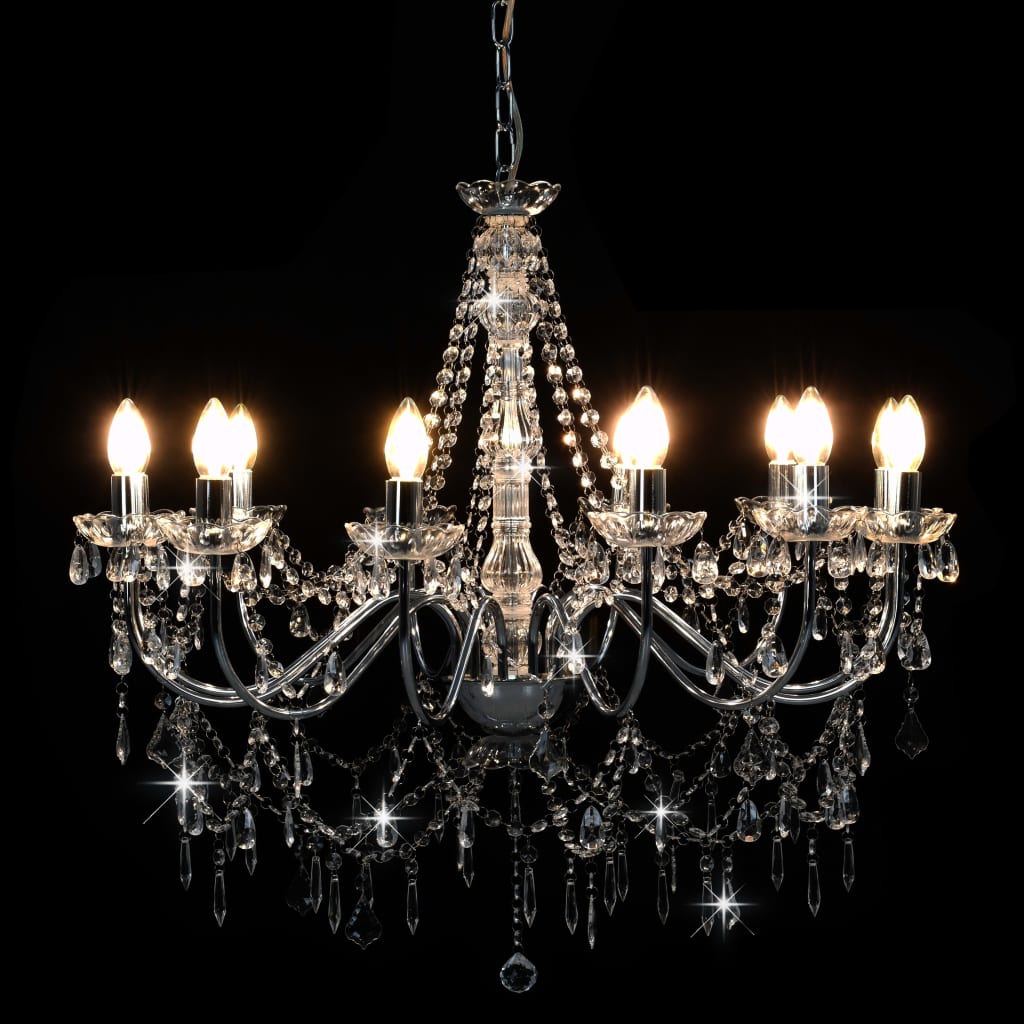 Candelabru cu mărgele, argintiu, 12 becuri x E14 Lando - Lando
