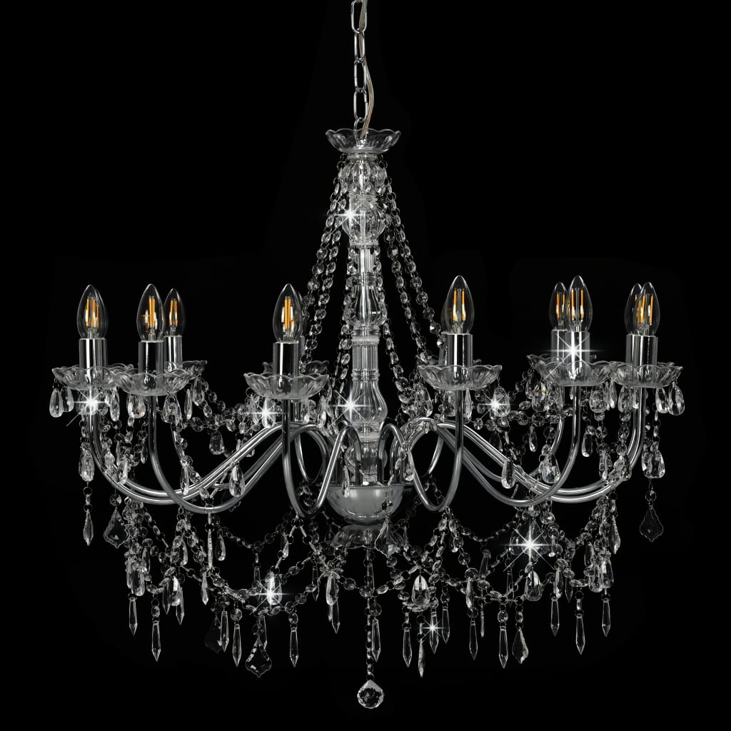 Candelabru cu mărgele, argintiu, 12 becuri x E14 Lando - Lando