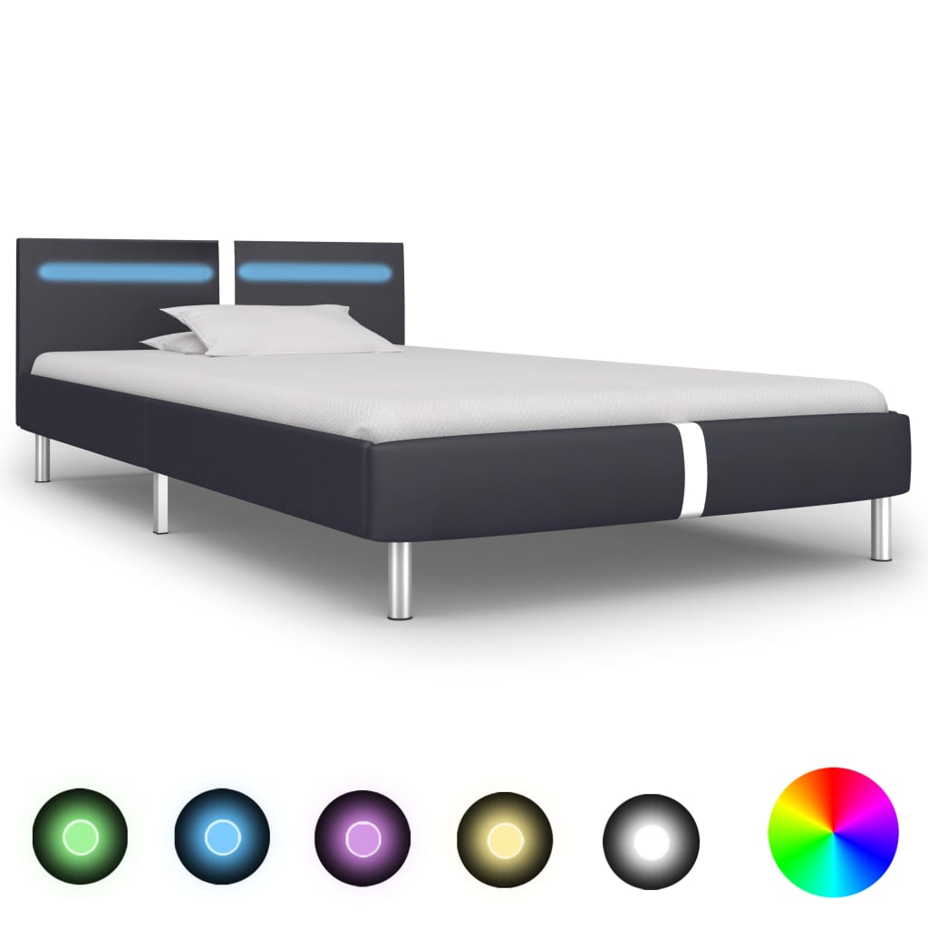 Cadru de pat cu LED, negru, 90 x 200 cm, piele artificială - Lando