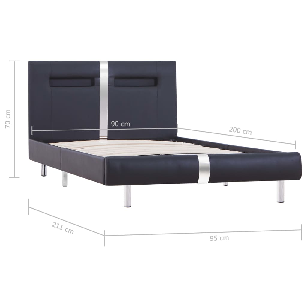 Cadru de pat cu LED, negru, 90 x 200 cm, piele artificială - Lando
